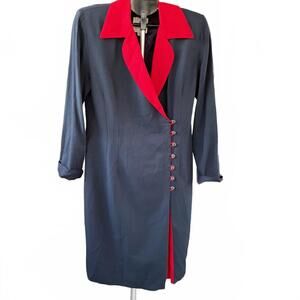 VTG Fattaneh Bahari 90s Blazer Dress NavyxBluexRed Contrast Vampy Goth Career